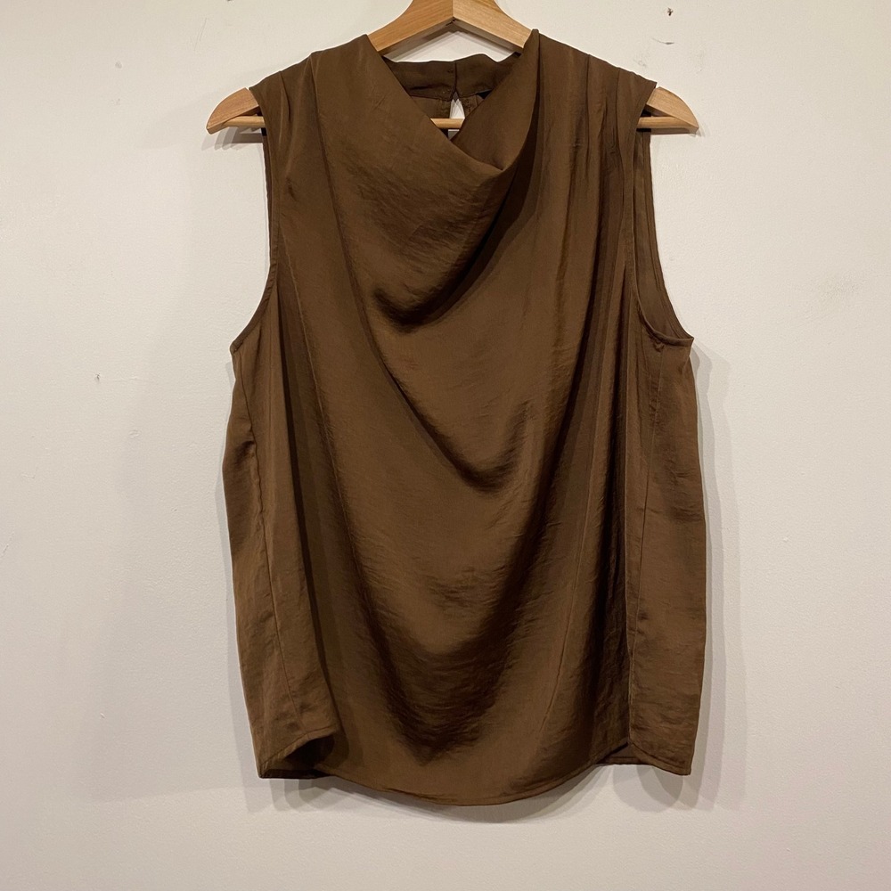 Banana Republic Womens Brown Cowl Neck Sleeveless Satin Blouse Top Medium